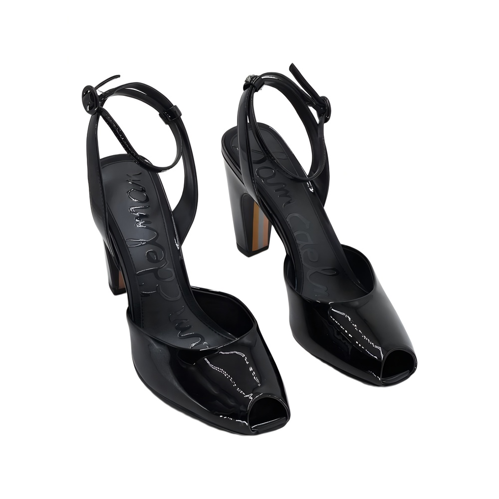Sam Edelman Wrenna Peep Toe Sandal Black Patent Leather Size 8M
